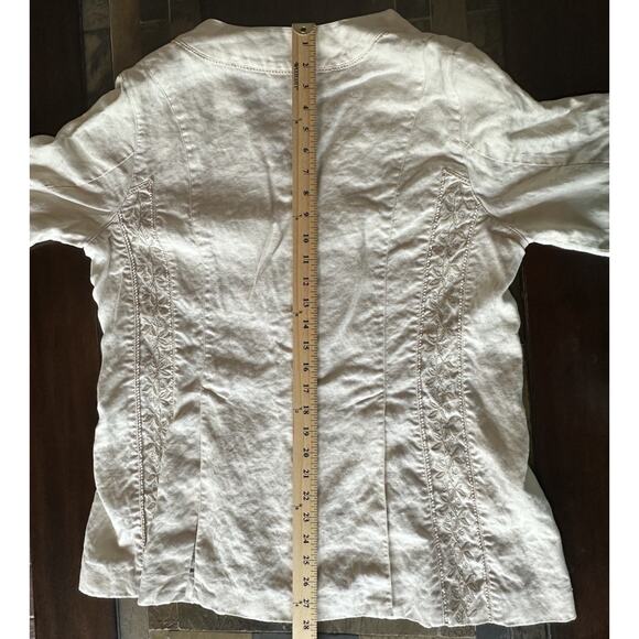 J. Jill 100% Linen Cardigan Womens L Beige Jacket Embroidered Long Sleeve Tunic - Picture 5 of 5